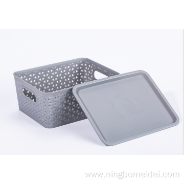 plastic organize storage basket with handle and lid